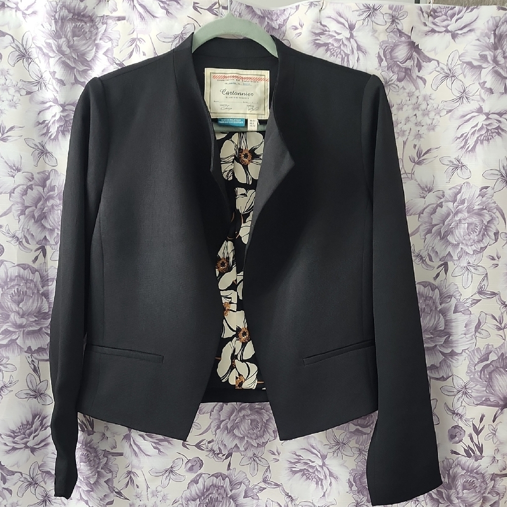 Anthropologie Blazer with floral interior. Hits just at the waist. So very sleek